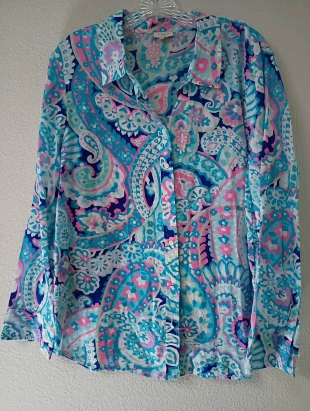Talbots Women's Paisley Button-Down Shirt in Aqua, Pink & Blue